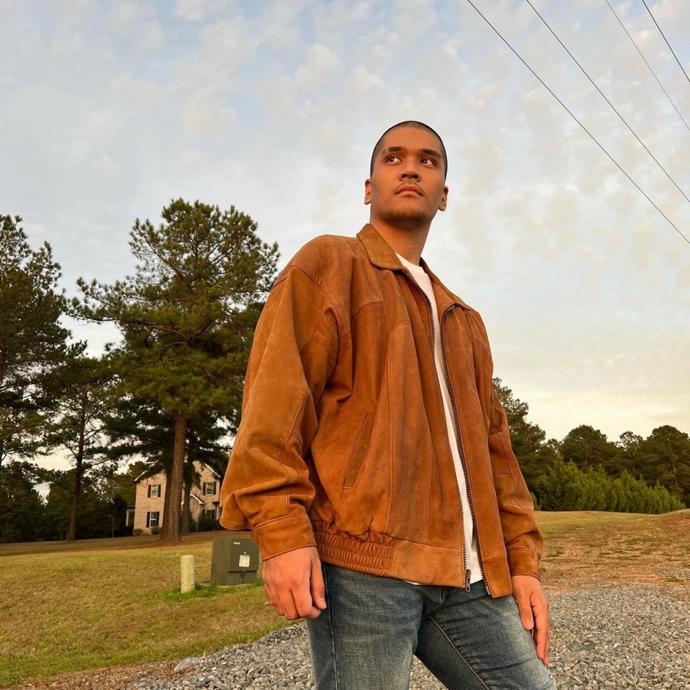 SUEDE LIKE CAMEL ZIP UP LEATHER JACKET